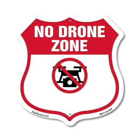 Signmission No Drone Shield Sign No Drone Zone From, 18 Inch X 18 Inch, Plastic Sign SHI-P-18-392