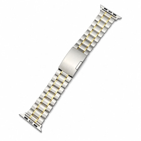 Elegani Stainless Steel Replacement Band with Clasp Compatible with Apple Watch 38mm, Steel and Yellow Gold B5LS-SYGD-38mm