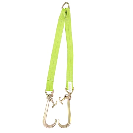 Mytee Products V Bridle Strap 3in x 36in w/ 15in J Hook w/T-J Hooks, HI Abrasion/HI VIZ Webbing VStrap0336J-TJ
