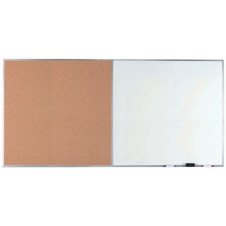 Aarco Al Frame Combination Board Bulletin Board Next to a Melamine Marker Board, 48''Hx96''W WDCO4896