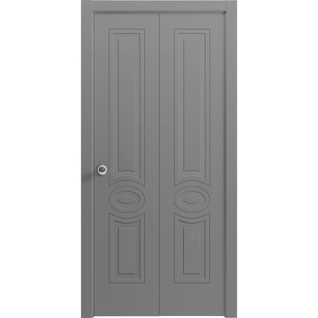 Vdomdoors Sliding Closet Bi-fold Doors 64 x 84 inches, Mela 7001 Painted Grey, Sturdy Tracks Moldings Trims H MELA7001BF-SIF-64 x 84 (2* 32x84)