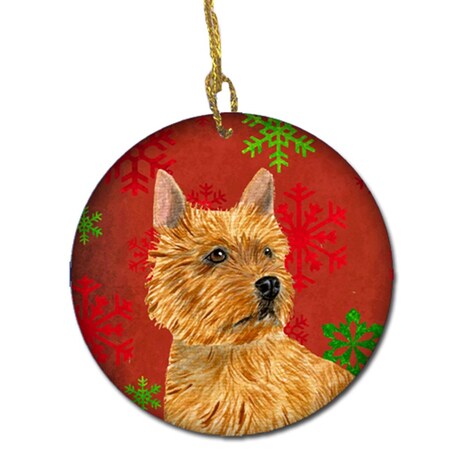 Carolines Treasures Norwich Terrier Red Snowflakes Holiday Christmas Ceramic Ornament SS4706-CO1