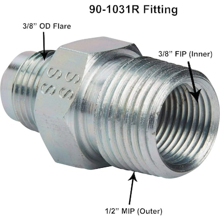 Dormont 3/8'' OD Flare x 1/2'' MIP, tapped 3/8'' FIP Zinc-Plated Carbon Steel Adapter Gas Fitting 90-1031R