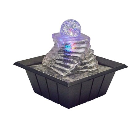 Homeroots 8" Clear Polyresin Ice Design Tabletop Fountain With LED 468297