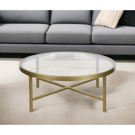 Homeroots 36" Gold Glass And Steel Round Coffee Table 520976