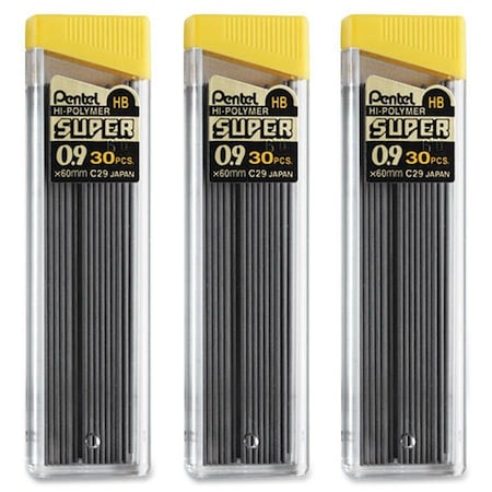 Pentel SUPER HI-POLYMER LEAD REFILLS, 0.9 MM, HB, BLACK, 3PK C29BPHB3
