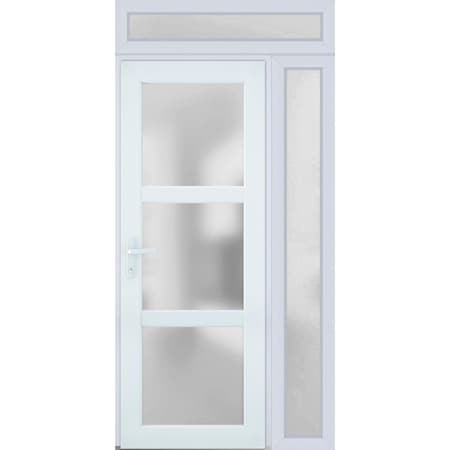 Vdomdoors Front Exterior Prehung FiberGlass Door Frosted Glass / Manux 8552 White Silk / Sidelight Exterior W MANUX8552EXD-WS-W30+16 x H80-LH