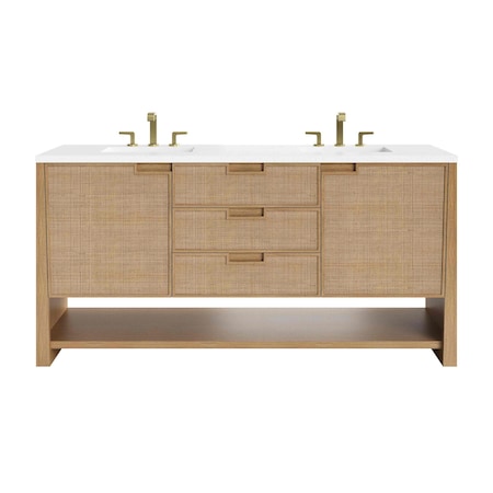 James Martin Vanities Solene 72 in. Double Vanity, Seaside Oak, w/ 3 CM White Zeus Quartz Top D225-V72-SSO-3WZ