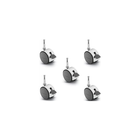 Shepherd Hardware Pacer Hooded Caster Chrome 50mm Dia Locking Caster, 5/16'' x 1-1/2'' Grip Neck Stem, 5PK PPA50302BC-B-5