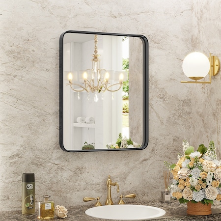 Homeroots 35" Black Metal Framed Bathroom Vanity Mirror 636265