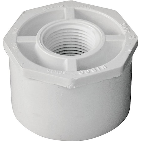 Lasco Reducing Bushing, 2 x 34 in, Spigot x FNPT, PVC, White, SCH 40 Schedule 438248BC