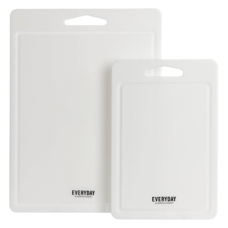 Martha Stewart Everyday Fayer 2 Piece Polypropylene 16in and 12in Cutting Board Set in White 138332.02