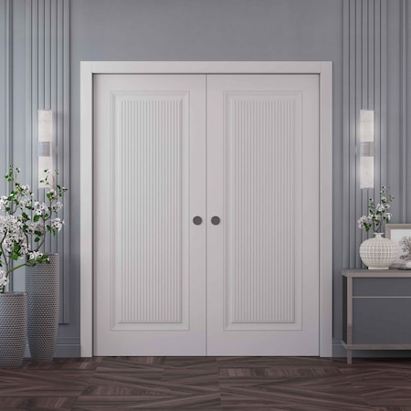 Sartodoors Sliding Double Pocket Doors 56x96 inches White Solid Core Modern Interior ROYAL9888DP-EMAL-5696