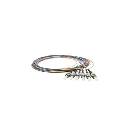 Cable Wholesale 6 Strand Fiber Pigtail, OM2 - 50/125, Multmode Black Boot ST/PC connectors, 3 meter 15F1-31006