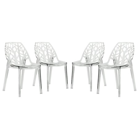 Leisuremod Cornelia Modern Stackable Dining Chair with Cut-Out Tree Design, Clear, 4PK C18CL4
