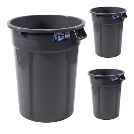 Magnum Tool 55 Gallon Trash Can, Construction Grade, Heavy Duty Plastic (3 Pack) CMTC-C000-55G03