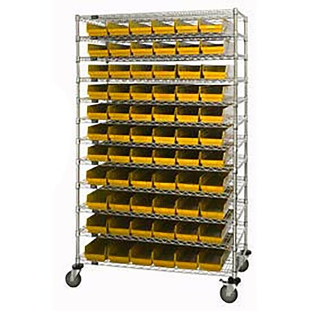 Global Industrial Chrome Wire Shelving with 91 4"H Plastic Shelf Bins Yellow, 48x14x74 269032YL