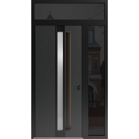 Vdomdoors Aluminum Door with Hidden Handle Hiddex 0155 Ardesia Nero Entry Steel Metal Modern Painted W36+12xH HIDDEX0155EXD-BLK-W36+12xH80+16-LH-I