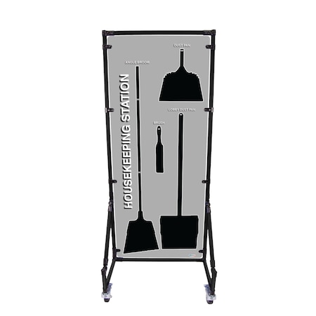5S Supplies 5S Housekeeping Shadow Board Broom Station Version 16 - Gray Board / Black Shadows With Broom HSB-V16-GRAY/BLACK-KIT