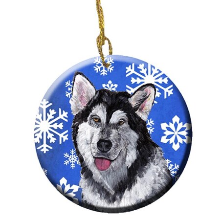 Carolines Treasures Alaskan Malamute Winter Snowflakes Holiday Ceramic Ornament SC9491CO1