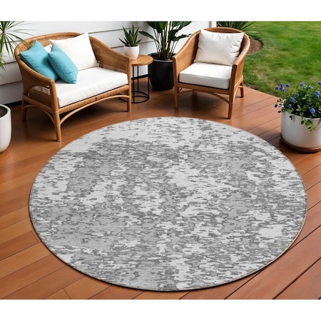 Homeroots 8' Gray And Ivory Round Abstract Washable Indoor Outdoor Area Rug 612745