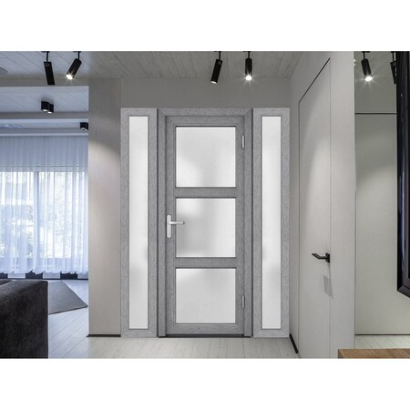 Vdomdoors Front Exterior Prehung FiberGlass Door Frosted Glass / Manux 8552 Grey Ash / 2 Sidelight Exterior W MANUX8552EXD-SS-W14+36+14 x H80-RH