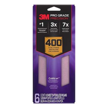 3M Pro Grade Precision Faster Sanding Sheets w/ NO-SLIP GRIP Backing SHTR400-PGP-6T,3 2/3" x 9", 400 Gr, 6 Shts/pk | by West Marine