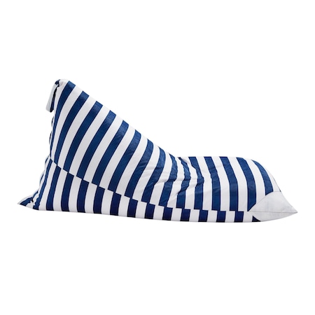 Homeroots 35" Navy Blue And White Fabric Striped Bean Bag Cover 546271