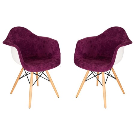 Leisuremod Willow Velvet Eiffel Wooden Base Accent Chair, Purple, 2PK W24VPR2