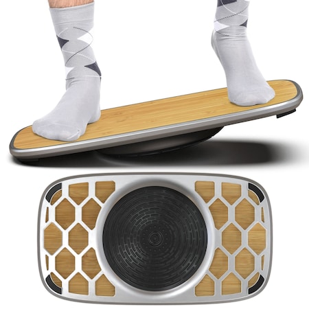 Homeroots Bamboo and Silver Active Standing Desk Balance Board 397717