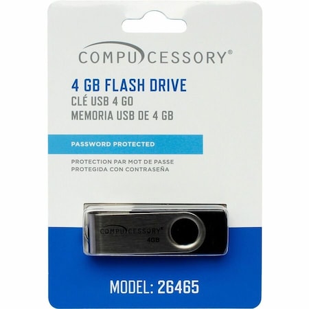 Compucessory 26465 Password Protected USB 2.0 Flash Drive, 4 GB, Black 26465