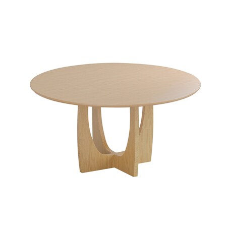Homeroots 59" Natural Solid Wood Mirrored Double Pedestal Base Round Top Dining Table 712147