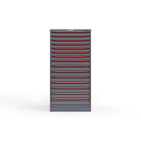 Strong Hold 15 drawer cabinet - (7x 2ft, 7x 3ft, 1x 4ft) - Red accents - Keyed Different S3060-PPDAS-1502DS
