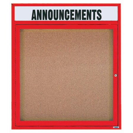 Aarco Illuminated Enclosed Bulletin Board w/ Header Red Powder Coated Al Frame, 36''Hx30''W DCC3630RHIR
