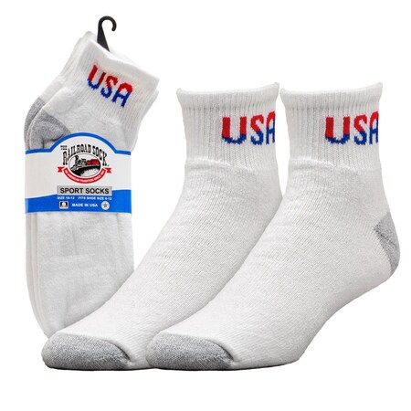 Railroad Sock Large Patriotic USA Quarter Socks, White, 3PK USA 10-13 Quarter