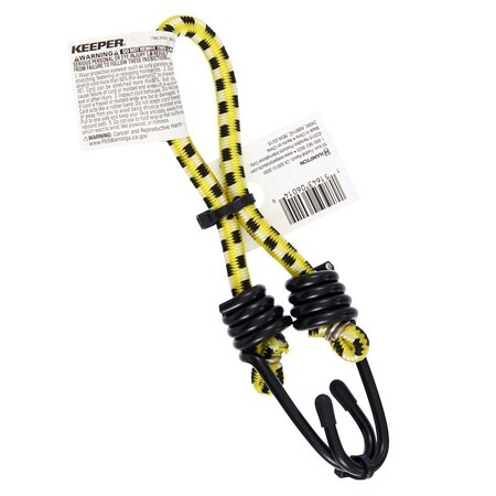 Keeper Zip-Tied Bungee Cord, 13 in L, Rubber, Yellow, Hook End A06014Z