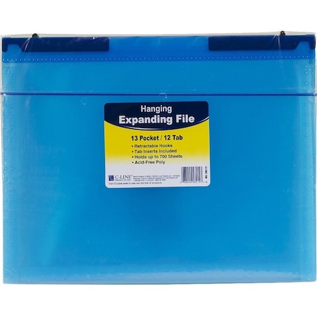 C-Line Products Expanding File Folder, 13-Pocket, Hanging Tabs, Bright Blue, 3PK 58215