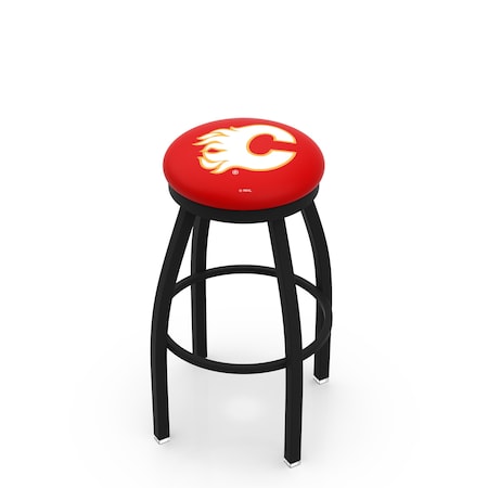 Holland Bar Stool Co 30" Blk Wrinkle Calgary Flames Swivel Bar Stool, Accent Ring L8B2B30CalFla