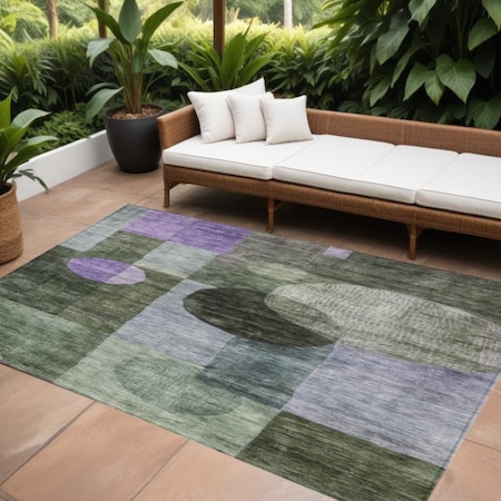 Homeroots 10' X 14' Olive Green Charcoal And Purple Geometric Washable Indoor Outdoor Area Rug 604341