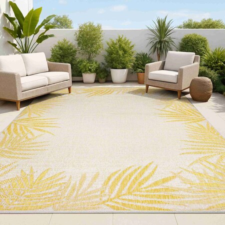 Jonathan Y Isla Coastal Cottage Palm Frond Border Yellow/Cream 8 ft. x 10 ft. Indoor/Outdoor Area Rug TSN207A-8