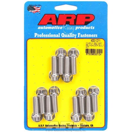 Arp 4001211 0.375 x 1 in. UHL Stainless Steel Header Bolt Kit, 12PK ARP400-1211