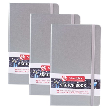 Talens Art Creation Sketchbook, 80 Sheets, 90lbs, Shiny Silver Cover, 5.1'' x 8.3'', 3PK 9314042M
