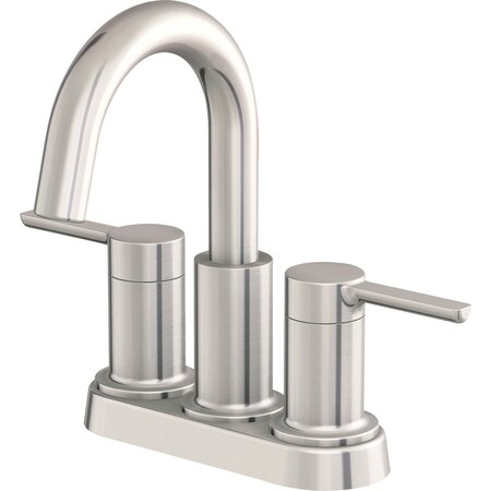 Home Impressions Brushed Nickel 2-Straight Handle Lever 4'' Centerset Bathroom Faucet with Pop-Up F51A1129NP-JPA1