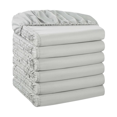 Arkwright Home Microfiber Fitted Sheets Queen Gray w/ Blue Hem - Pack of 6, 6PK P-MFS-608012-GY