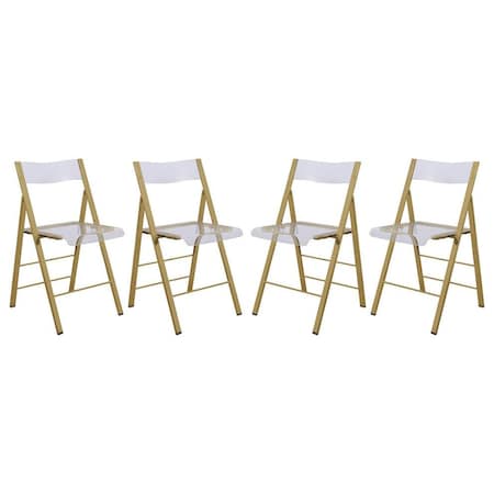 Leisuremod Menno Modern Acrylic Gold Base Folding Chair, Clear, 4PK MFG15CL4