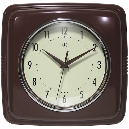 Infinity Instruments Square Retro Wall Clock, Mahogany, 9.25 in 13228DR-4103