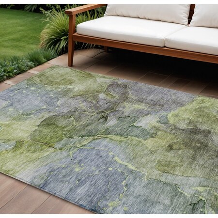Homeroots 8' X 10' Olive Green And Gray Abstract Washable Indoor Outdoor Area Rug 581770