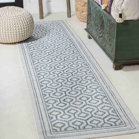 Jonathan Y Marvao Diamond Trellis Teal/Gray 2 ft. x 10 ft. Indoor/Outdoor Runner Rug SMB111A-210
