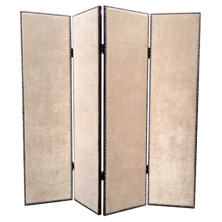 Homeroots 84" Beige Fabric Folding Four Panel Screen Room Divider 274722