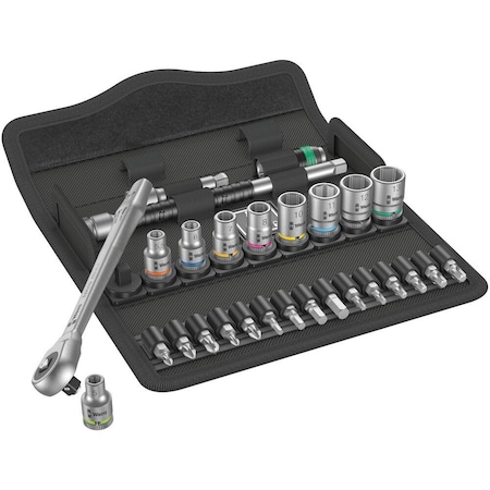 Wera 8100 SA 7 Zyklop Metal Ratchet Set with push-through square, 1/4 in drive, metric, 28 pieces 5004017001